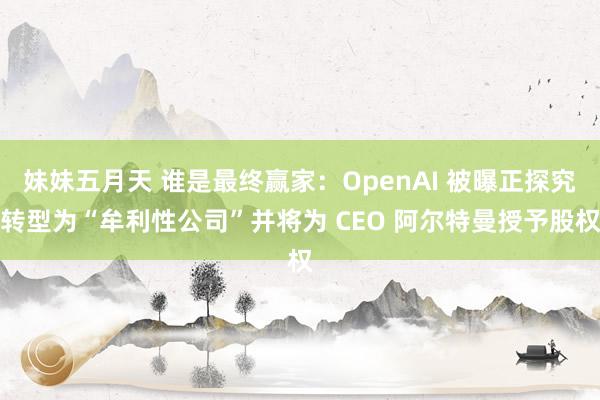 妹妹五月天 谁是最终赢家:OpenAI 被曝正探究转型为“牟利性公司”并将为 CEO 阿尔特曼授予股权