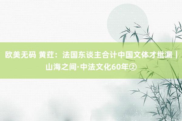 欧美无码 黄荭：法国东谈主合计中国文体才纰漏｜山海之间·中法文化60年②