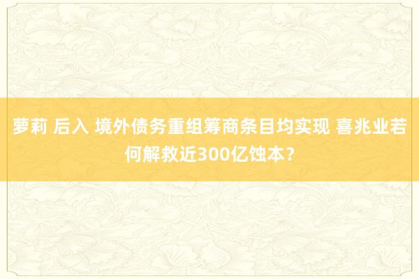萝莉 后入 境外债务重组筹商条目均实现 喜兆业若何解救近300亿蚀本？